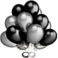 AMFIN 10-inch Metallic Balloons Black & Silver for Birthday Decoration (Pack of 50)