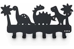 Mevsim Store Portemanteau pour enfants - Chambre d'enfant - 6 crochets - 42x21 cm - Dinosaure - Portemanteau à suspendre - Métal - Mat Noir - Portemanteau mural - Avec supports