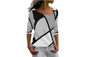 GENERIC Langarmshirt Damen Sommer Gestreiftes Drucken Unregelmäßiger V-Ausschnitt Lange Ärmel Schlupfhemd T-Shirt Elegant Tunika Longshirt Oberteile Basic Baumwolle Tees Shirt Hemdbluse Hemd Tops