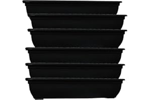 SIDSONS 4 X Plastic Garden Trough Long Window Box (Black, Pack 6)