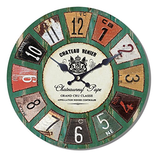 Alice's Collection Grand Horloge Mural en Bois MDF - Style Vintage - Diametre 60cm