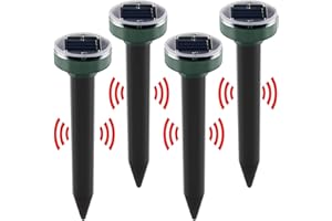 PCXWTLN Solar Mole Repellent, 4 Pack Repellent Ultrasonic Solar Powered Mole Repellent Stakes Waterproof Animals Repeller Groundhog Snake Repeller Mole Repeller for Lawn Garden