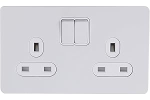 Schneider Electric Ultimate Screwless Flat Plate - Switched Double Power Socket, Double Pole, 13A, GU3420DWPW, Painted White with White Insert, 2 Gangs