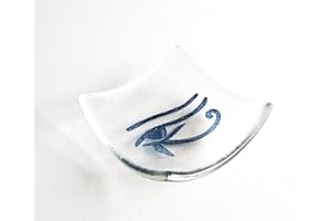JAYNE BRITTON Eye of Horus ring dish, fused glass image, clear and blue glass, symbol of protection, egyptian theme, ancient symbol gift