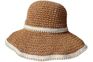 WEIGEER Straw Hat Women Beach Sun Hat Chapeau de Paille pour Femme Chapeau de Soleil de Plage Pliable à Large Bord Chapeau d'été pour de Paille pour Soleil
