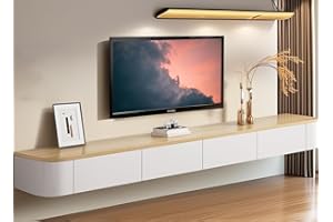 Coubird Wall Mounted TV Unit, Floating TV Unit, Black Floating TV Stand Cabinet with Doors in Media Wall Unit, Entertainment Storage TV Console for Living Room and Office (Brown-B, 240cm/94.5in)