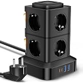 Tower Power Strip 12 in 1 with Surge Protection 2500W/10A Cable 3Metres | 8 AC Sockets &amp; 2 USB C &amp; 2 USB A Max 5V/3.4A Tower