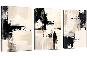 WENGTIAO Set of 3 Minimalist Ink Painting Canvas Wall Art Prints Framed Pictures Abstract Black Beige White Gray Painting on Canvas Living Room Bedroom Home Wall Decor Ready to Hang 30x40 cmx3