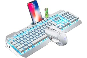 MAMBASNAKE Wireless-Gaming-Tastatur und -Maus-Set, 2,4 G wiederaufladbare 3800mAh große Kapazität, Blaue LED-Hintergrundbeleuchtung Gaming-Tastatur + 2400DPI 7-Farben-Atmungs-Maus mit Hintergrundbeleuchtung