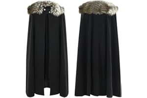 Briskorry Capa con capucha de lana con delicado broche de latón medieval, capa de lana medieval, capa de túnica de diablo, juego de dos piezas Yashiro Nene Cosplay disfraz