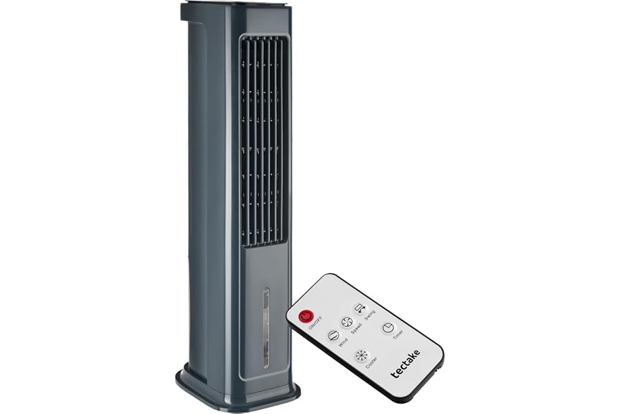 tectake® 4-in-1 Air Cooler, Portable Air Conditioner, 5L Tank 2 Siberini, Tower Fan Purifier 3 Modes, Remote Control Timer, Portable Silent Air Conditioning – Anthracite