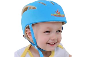 IULONEE Bébé Casque de Protection pour Enfant Chapeau Infantile Tête de Protection Chapeau de Coton pour Enfant Réglable Casque de Sécurité (Bleu)
