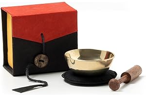 KLANGSCHALEN-CENTER Miniklangschale in bunter Geschenkbox inkl. Unterlage und Holzklöppel I Zarter Klang für feines Hören I Die nette Geschenkidee und kleines Mitbringsel für Klangschalen-Fans