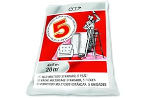 Nespoli Pack 5 Plasticos Cubretodo, Resistencia Soft, 4x5 m, 20 m2, Plástico Cubretodo de Protección, Duradera, Protección de Polvo, Suciedad, Pintura, Uso en Interiores