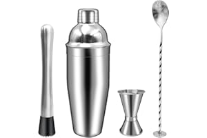 HOSSOM Cocktail Shaker 4 Pezzi Shaker Cocktail Set Kit Barman Professionale per Cocktail Shakers Bar per Feste Accessori Essenziali per Barman Kit