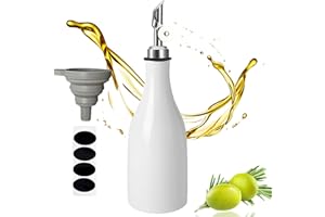 YOWMINA Bouteille Huile Olive avec Bec Verseur, Entonnoir Cuisine en Silicone et Étiquettes, 300ml Bouteille pour Huile d'Olive, Récipient à Condiments Liquides pour Cuisine, Cuisson, Salade, Grillades, Blanc