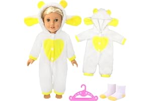 CARREUTY Baby Doll Clothes for 14 16 17 Inch Rebron Annabell Doll 35-cm Sheep Newborn Baby Doll Clothes Outfits Reborn Baby Doll Outfits Long Sleeve Overalls with Hanger Socks Hat for Born Baby Doll