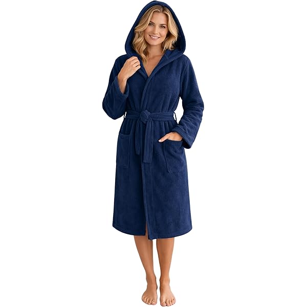 Badjas voor dames, 100% katoen (340 g/m²) met capuchon, extra lang