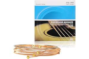 AUEFUDQ Cordes Guitare Acoustique | Corde Guitare Folk | EJ16 | Cordes en bronze phosphoreux pour guitare acoustique | Léger 12-53