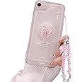 Ownest Compatible with iPhone 7/8 iPhone SE Case, Cute 3D Pink Bowknot Slim Clear Aesthetic Design Women Girls Glitter Sparkly Protective Phone Cases for iPhone 7/8/SE + Crystal Chain