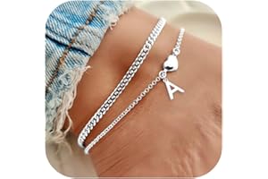 DORANA 2Pcs Anklets for Women Waterproof Ankle Jewelry Gift for Her Initial Foot Bracelet Birthday Gifts for Her Initial Foot Jewelry