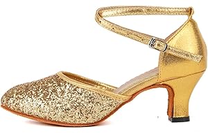 HIPPOSEUS Women's Latin Dance Shoes Closed Toe with Sequins Modern Tango Ballroom Salsa Dance Practice Shoes Suede Sole