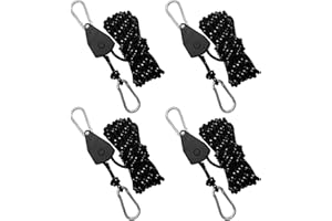 Omevett 4 Pcs Heavy Duty Ratchet Ropes 1/8 Inch 4mm Adjustable Grow Light Rope Ratchet Hangers Reflective Cord Tent Guide Rope with Aluminum Adjuster for Grow Room Equipment Flowers Plants