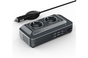 BESTEK - Convertidor de 12 V, 220 V, 230 V, 200 W, Transformador de tensión, 4 Puertos USB y 2 enchufes UE, Cargador de Coche para Camping con múltiples Protecciones y Soft Start
