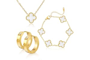 Ouxayapl 18K Armband, 18K Anhänger Halskette, Ohrringe Gold Cubic Zirkonia Ohrstecker, 3 Stück Schmuck Set für Geschenke Geburtstags