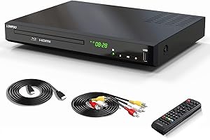 LONPOO Reproductor de DVD, Compact DVD Player (Full HD,HDMI, USB,Divx,MP3 Incluido Cable HDMI& AV &Control Remoto