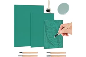 BAIEYE Juego de 9 Piezas de Linóleo,con Linóleo para Grabado A4 A5 A6 Gubias de Linóleo y Rodillo de Goma,para Impresión,Artesanía Artística