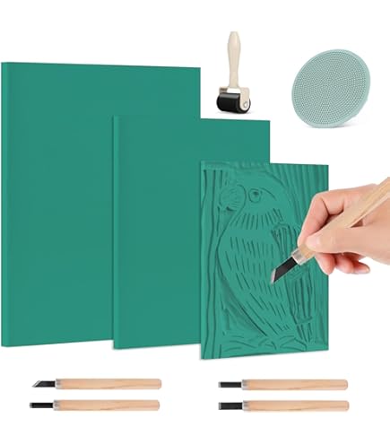 Kit Intaglio Timbri Di Gomma - 9 Pezzi, Blocchi Linoleum A4/A5/A6, Con Strumenti E Inchiostro