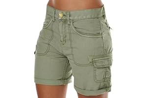pvucpot Damen Cargo Shorts Militär Kurze Hosen Multi Taschen Hoch Tailliert Freizeithose Outdoorhose Arbeitshose Bermuda Shorts Outdoor Wandern Shorts