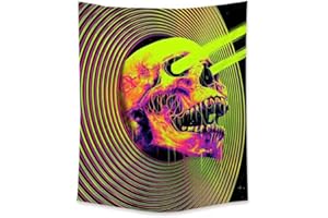 Ulticool – Skelett Schädel - Glow in the Dark Wandteppich - Schwarzlicht under UV Reaktive Neon - Blacklight Psychedelisch im Dunkeln Leuchtende Wandtuch - 200 x 150 cm Groß - Halloween Deko Gothic