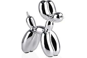 suruim Galvanoplastia Brillante Globo Estatua de Perro Figuras coleccionables Arte Escultura Animales Estatuilla Resina Artesanía Sala de Estar Escritorio Decoración del hogar Moderno (Plata, 10 cm)