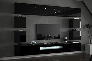 Furnitech C81 Future Pareti attrezate, Soggiorno moderno, Set mobile TV, Armadio moderno, Pensile (Senza led, C81-HG-B1 1B)