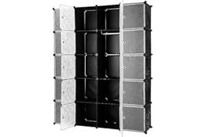 LANTUS Armoire Penderie 20 Cubes avec Portes Meuble Séparateur de Pièce Étagère Modulable Rangement Vêtements Chaussures Jouets Sacs pour Salon Chambre Salle de Bains (20 Cubes)