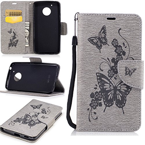 Motorola Moto G5 Hülle,Moto G5 Case,TOYYM PU Leder Flip Cover Wallet Case Bookstyle Brieftasche Tasche Schale Schutzhülle Vintage Blume Muster mit Standfunktion Karte Halter für Motorola Moto G5+1x Touch Pen(Color Random)+1x Staubschutz(Color Random)-Graue Blume - 4