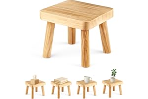 YORKING Small Wooden Stool, Plant Stand, Indoor Step Stool for Kids, 9.8''x9''x8.2'', Small Side Table for Kitchen, Bathroom, Bedroom, Nursery, Wood