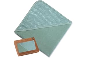 ‎URBAN KANGA Urban Kanga Baby-Badetuch mit Kapuze Doppelseitiges Kapuzentuch 100% Baumwolle Musselin (Grüne Punkte), 75 x 75 cm