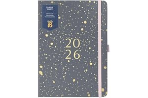 Busy B 2026 A5 Family Diary - Weekly Planner with 5 Schedules, Charcoal & Gold Foil Cover - Life Planner for Busy Families - Includes Year Planner, Birthdays & Tear-Off Notes