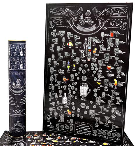 MyMap Affiche à Gratter Cocktails de fête de Nouvel An Affiche bar Décor Cuisine Liste de Choses à Faire Affiche Avec Plus de 100 Boissons et Cocktails 