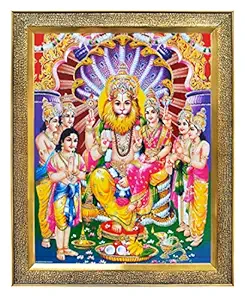 KHANNA Narasimha Lakshmi/Swami Narayan laxmi Photo Frame for Wall Hanging/Gift/Temple/puja Room/Home Decor Golden Frame with Unbreakable Acrylic Glass for Worship