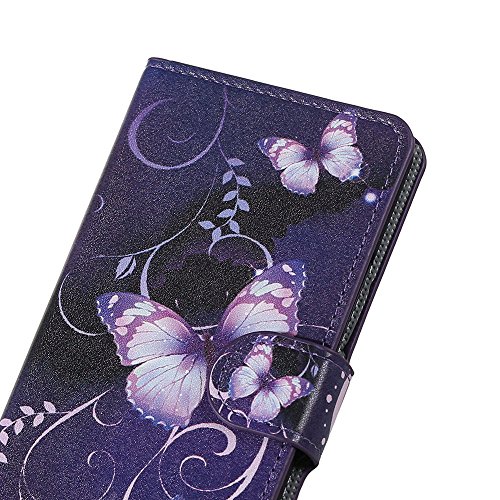 Huawei Y6 II Compact / Huawei Y5 II Hülle, Alfort 3 in 1 Schutzhülle Leder Hülle Flip Wallet Fashion Design Dual Use Falten Premium PU Leder Tasche Case Cover Folio Mappen Kasten Abdeckung für Huawei Y6 II Compact / Huawei Y5 II / Huawei Y6 II Mini Smartphone Funktion Unterstützte Telefone mit Lila Schmetterling ( Lila ) + Netter Staub Stecker + Alfort Schwarz Stylus Pen - 8