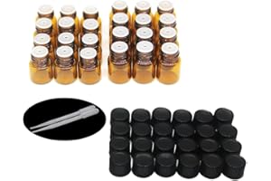 Yizhao Flacon Echantillon Huile Essentielle Vides 1ML/2ML, Fiole en Verre Amber avec [Réducteurs d'Orifice], pour Massage, Aromathérapie, Bouteille de Laboratoire -24Pcs