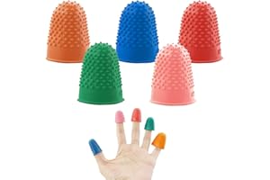 EASYKEENECOM 5 Sizes Rubber Finger Thimbles, 5 Colors Rubber Finger Tips, Thimblette Rubber Finger Pads, Protector Thumb Cover Rubber Finger Pads, Finger Tips Finger Thimbles