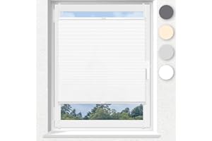 ‎VKELE Vkele Plissee ohne Bohren Klemmfix,Weiß 35x100cm(BXH), Jalousie Easyfix Faltrollo mit Klemmträger Sonnenschutz und Sichtschutz lichtdurchlässig Rollo für Fenster & Tür