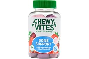 Chewy Vites Adult Bone Support 50 Vitamin Gummies, 400mg Calcium Gummies with 20 mcg Vitamin D3, for Bones, Teeth & Muscle Function, 2-a-Day, Vegan, Mix of Wild Cherry and Strawberry Flavour