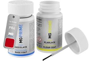 MG PRIME Billack lackstift för Dodge PR4 Flame Red + klarlack | Set med baslack + klarlack, bättringsfärg, lackflaskor med pensel, à 50ml