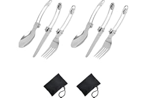 REA&GOLE 2 Sets (6 Pcs) Foldable Cutlery Set Portable Travel Stainless Steel Cutlery Travel Picnic Tableware with 2 Storage Bags for Picnic Hiking Camping Traveling